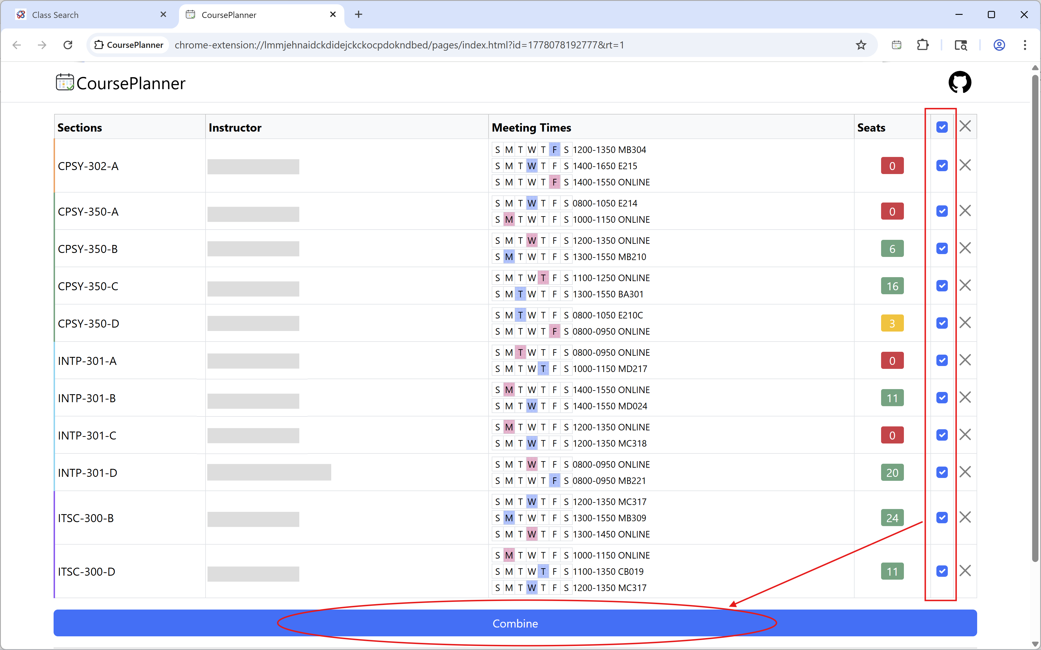 Extract courses screenshot